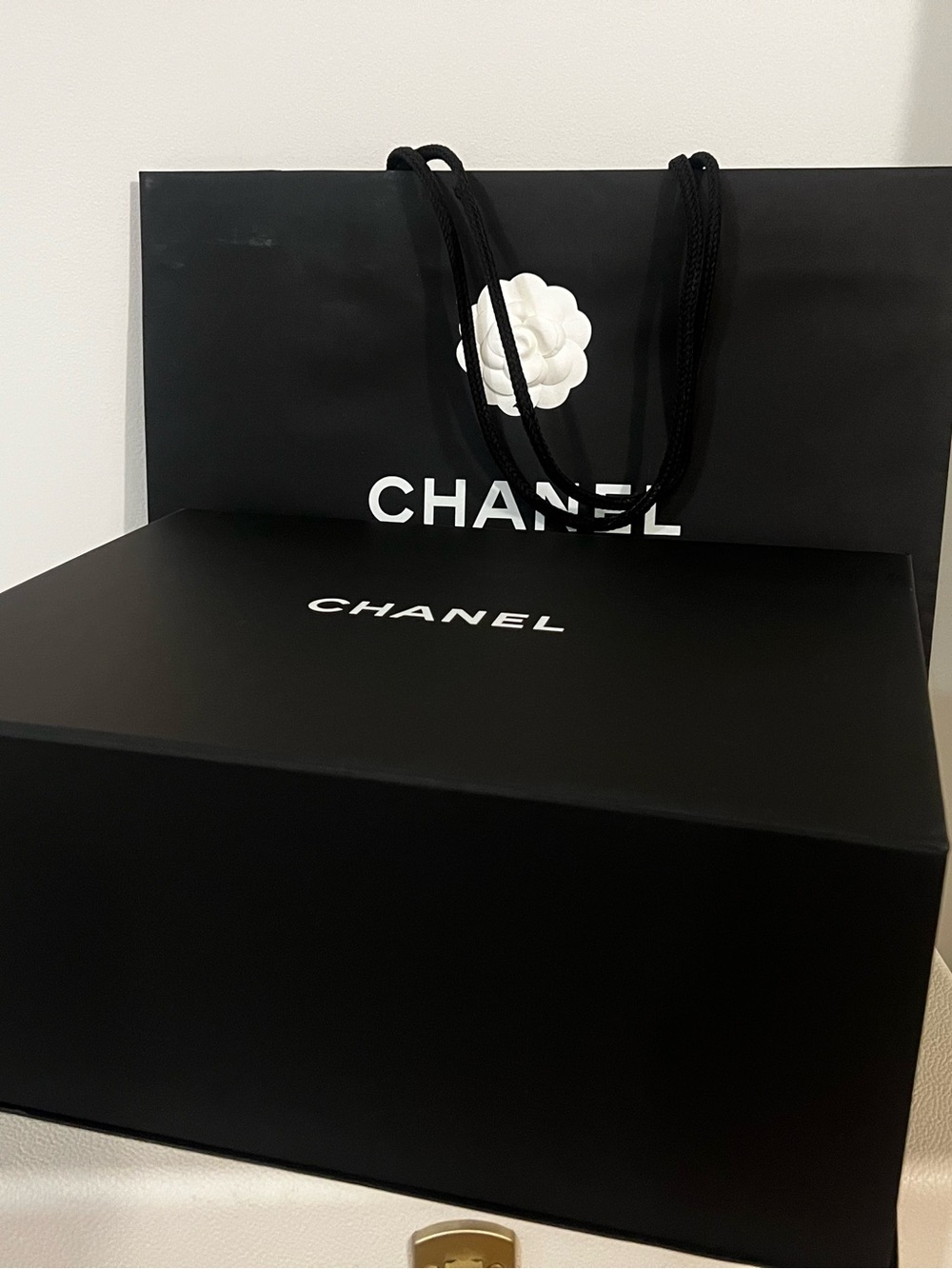 CHANEL Large Magnetic Gift Box, Shopping Tote, Tissue and Camellia Set
